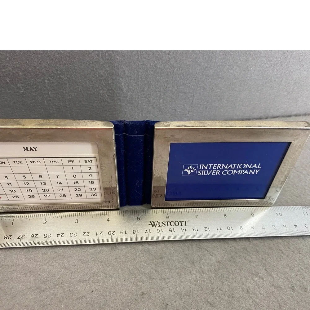 International Silver Company Folding Double Picture Frame Silver Plated Calendar